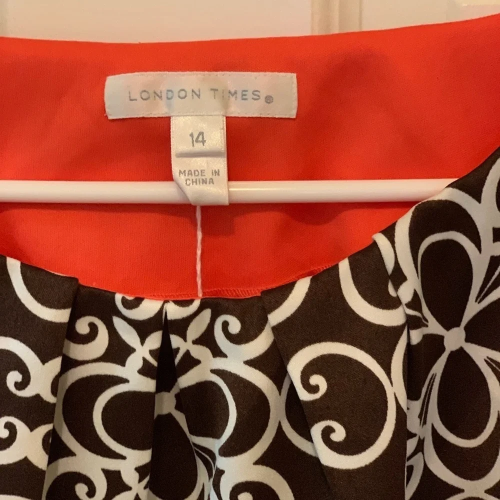 London Times Kentucky Derby Brown White Geometric Dress - Size 14 - Picture 4 of 4